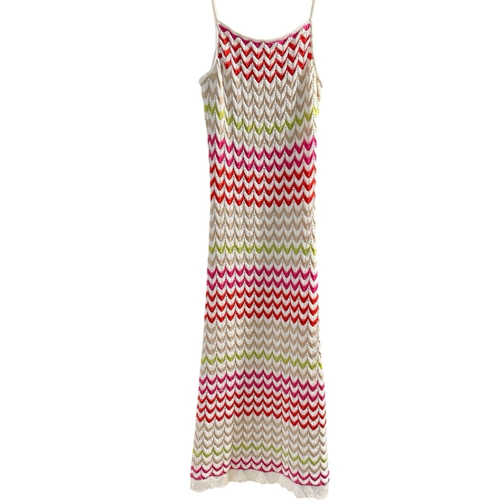 Rachel Zoe Women’s Crochet Dress Multicolor Chevron Spaghetti Strap Maxi Sz XS - Picture 3 of 7